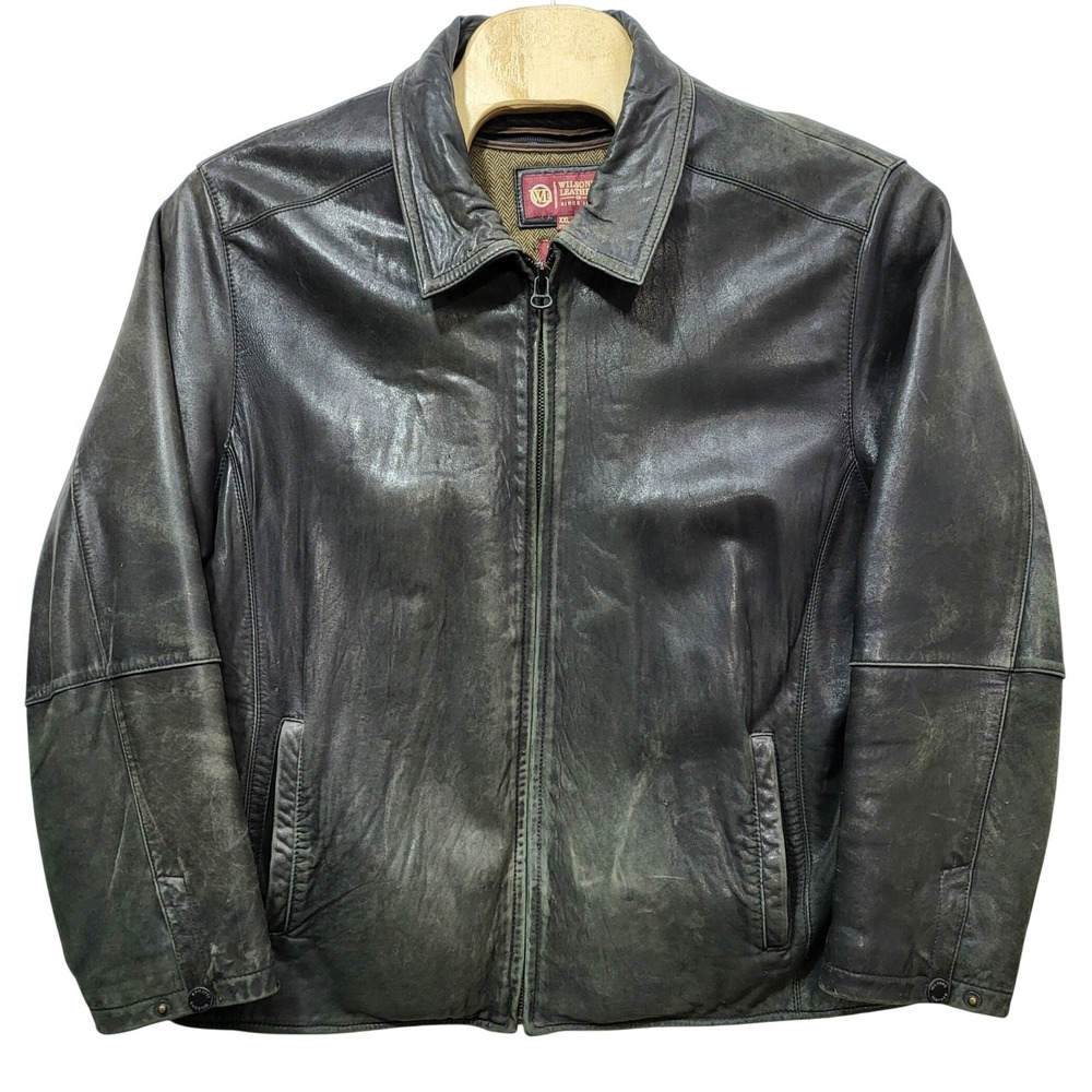 Wilsons Leather Mens XXL Thinsulate Insulated Distressed Black Leather Jacket*